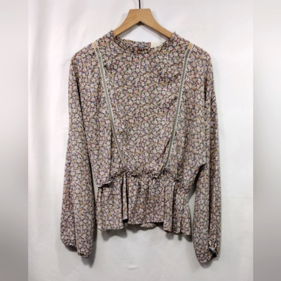 Sienna Sky Tops - Sienna Sky Floral Cottagecore Top Women's L Multicolor Peasant Babydoll Retro